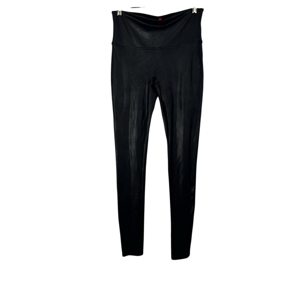 SPANX Faux Leather Leggings Solid Black High-Waist Womens Large Slimming Pant